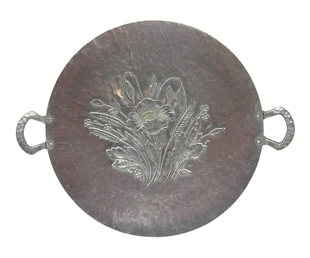 Everlast Metal Hand Forged Round Floral Serving Tray Platter 14.5in